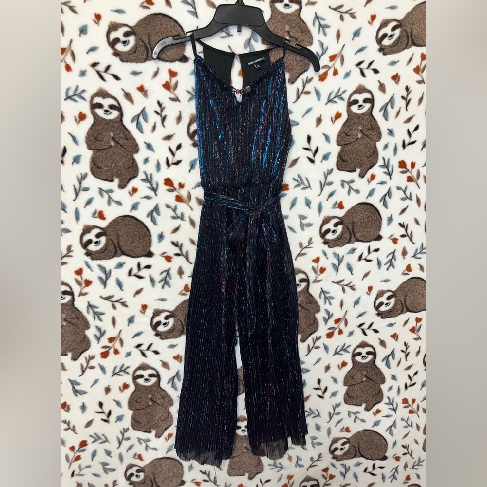 Sequin Hearts Girls Pleated Metallic Jumpsuit